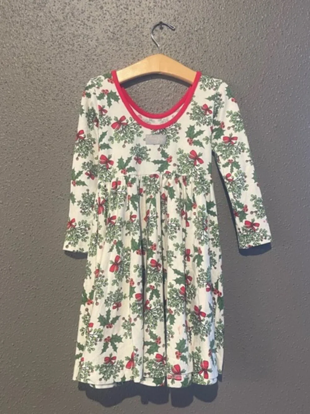 Eleanor Rose Mistletoe and Holly Knit Joy Holiday Dress Size 5-6 100% Cotton